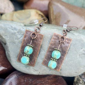Handcrafted Vintage Boho Copper and Aqua Drop Earrings